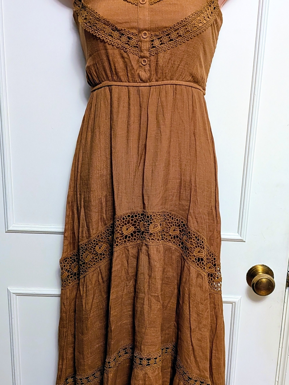 Women's Rebellion Brown Crochet-Trim Maxi Dress